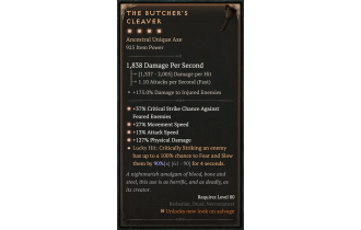 The Butcher's Cleaver [Max Unique | ⭐️ 4 Greater | Axe | Barbarian, Druid, Necromancer]