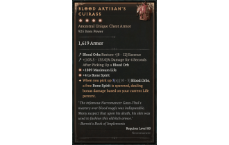 Blood Artisan's Cuirass [Max Unique | ⭐️ 4 Greater | Chest Armor | Necromancer]