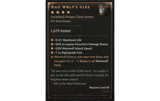 Mad Wolf's Glee [Max Unique | ⭐️ 4 Greater | Chest Armor | Druid]