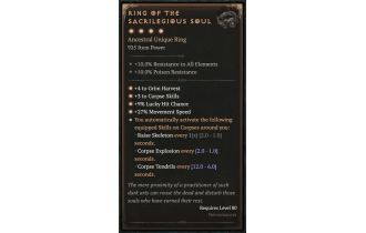 Ring of the Sacrilegious Soul [Max Unique | ⭐️ 4 Greater | Ring | Necromancer]