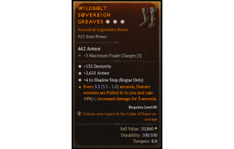 Legendary Boots[Rogue | *4 ShadowStep | *2625 Armor | *135 DEX]