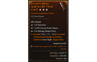 Legendary Gloves[Barrage | *4 Barrage | *12 Crit | *135 DEX]