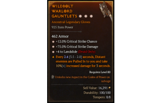 Legendary Gloves[Landslide | *4 Landslide | *12 Crit | *75 DMG_Crit]