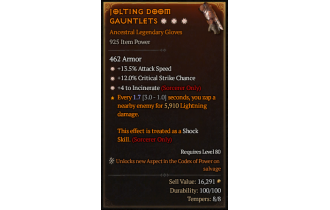 Legendary Gloves[Incinerate | *4 Incinerate | *12 Crit | *13.5 ATKSPD]