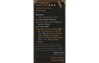 Paingorger's Gauntlets[*DMG 200 | *6 BasicSkills | *12 CDR | *33.7 LH:Stun | 7 ATKSPD]