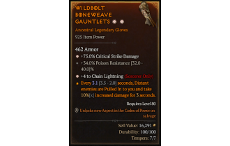 Legendary Gloves[ChainLightning | *4 ChainLightning | *75 DMG_Crit]