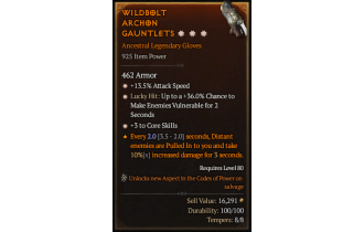 Legendary Gloves[*3 CoreSkills | *13.5 ATKSPD | *36 LH:Vulnerable]