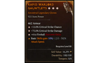 Legendary Gloves[Fireball | *4 Fireball | *12 Crit | *75 DMG_Crit]