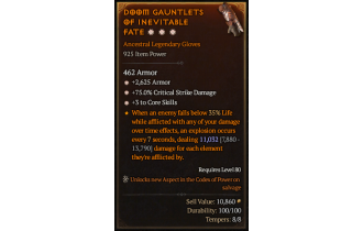 Legendary Gloves[*3 CoreSkills | *75 DMG_Crit | *2625 Armor]