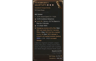 Paingorger's Gauntlets[*DMG 200 | *6 BasicSkills | *12 CDR | *33.7 LH:Stun | 8.5 ATKSPD]