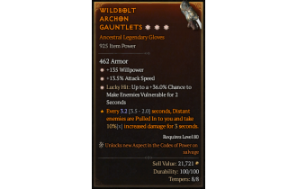 Legendary Gloves[*13.5 ATKSPD | *36 LH:Vulnerable | *135 WP]