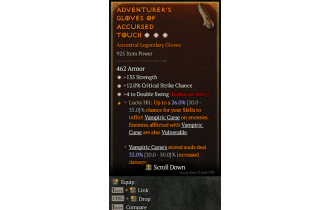 Legendary Gloves[DoubleSwing | *4 DoubleSwing | *12 Crit | *135 STR]