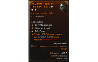 Legendary Helm[*2625 Armor | *6 FpS | *1310 Life]