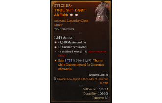 Legendary Chest Armor[Necromancer | *6 ESpS | *1310 Life | 3 BloodMist]