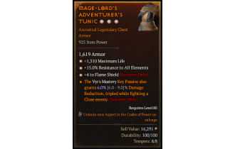 Legendary Chest Armor[Sorcerer | *4 FlameShield | *15 ResistAll | *1310 Life]