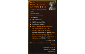 Legendary Chest Armor[*3 Defensive | *135 INT | *1310 Life]