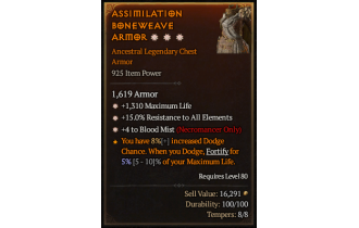 Legendary Chest Armor[Necromancer | *4 BloodMist | *15 ResistAll | *1310 Life]