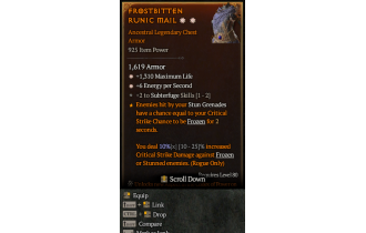 Legendary Chest Armor[Rogue | *6 ENpS | *1310 Life | 2 Subterfuge]