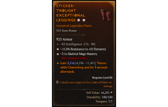 Legendary Pants[Necromancer | *3 SkelMage | *15 ResistAll | 83 INT]