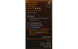 Legendary Boots[Sorcerer | *4 BallLightning | *27 MS | *1310 Life]