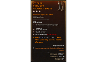 Legendary Boots[Druid | *4 Hurricane | *2625 Armor | *135 WP]