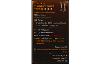 Legendary Boots[Druid | *4 Hurricane | *135 WP | *1310 Life]