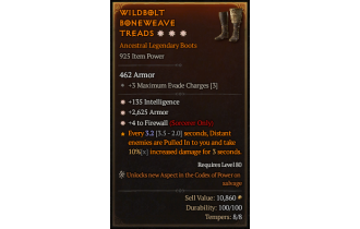 Legendary Boots[Sorcerer | *4 Firewall | *2625 Armor | *135 INT]