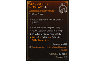 Legendary Amulet[Rogue | *3 FrigidFinesse | 8 LHC]