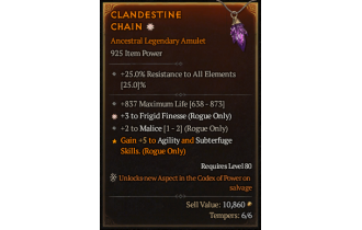 Legendary Amulet[Rogue | *3 FrigidFinesse | 2 Malice]