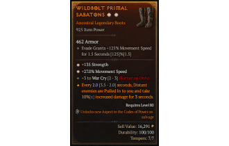 Legendary Boots[Barbarian | *27 MS | *135 STR | 3 WarCry]