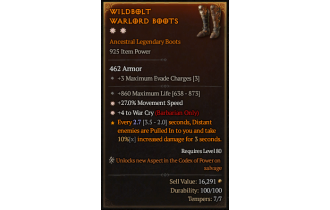 Legendary Boots[Barbarian | *4 WarCry | *27 MS | 860 Life]