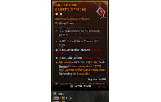 Legendary Amulet[Sorcerer | *3 ConjurationMastery | *3 GlassCannon | 6 Crit]