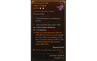 Legendary Amulet[Sorcerer | *3 Hoarfrost | *12 CDR | 7 LHC]