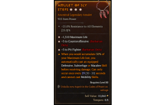 Legendary Amulet[Barbarian | *3 Counteroffensive | *3 PitFighter | *1310 Life]