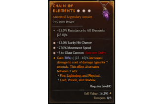 Legendary Amulet[Sorcerer | *3 GlassCannon | *27 MS | *12 LHC]