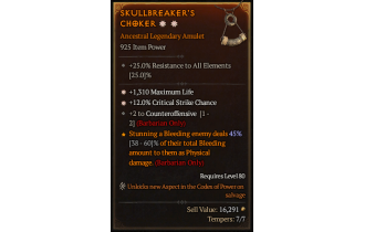 Legendary Amulet[Barbarian | *12 Crit | *1310 Life | 2 Counteroffensive]