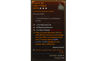 Legendary Amulet[Barbarian | *3 HeavyHanded | *20 MR | *1310 Life]