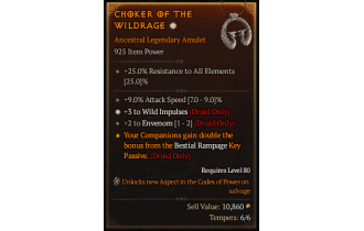 Legendary Amulet[Druid | *3 WildImpulses | 2 Envenom | 9 ATKSPD]