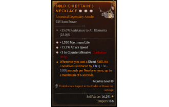 Legendary Amulet[Barbarian | *3 Counteroffensive | *13.5 ATKSPD | *1310 Life]