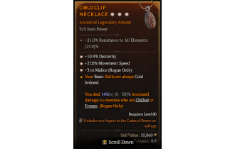 Legendary Amulet[Rogue | *3 Malice | *27 MS | *10.9% DEX]