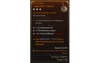 Legendary Amulet[Barbarian | *3 Counteroffensive | *27 MS | *1310 Life]