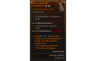 Legendary Amulet[Necromancer | *3 CoalescedBlood | *20 MR | 14.5 MS]