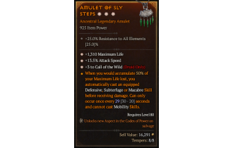 Legendary Amulet[Druid | *3 CallOfTheWild | *13.5 ATKSPD | *1310 Life]