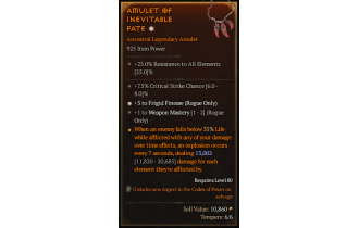 Legendary Amulet[Rogue | *3 FrigidFinesse | 1 WeaponMastery | 7.5 Crit]