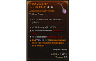 Legendary Amulet[Barbarian | *3 Counteroffensive | *3 PitFighter | 5.8% STR]