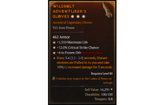 Legendary Gloves[FrozenOrb | *4 FrozenOrb | *12 Crit | *1310 Life]