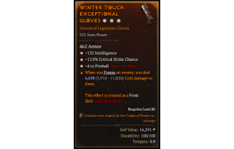 Legendary Gloves[Fireball | *4 Fireball | *12 Crit | *135 INT]