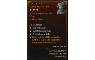 Legendary Chest Armor[*3 Defensive | *135 WP | *1310 Life]