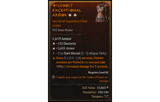 Legendary Chest Armor[Rogue | *2625 Armor | *135 DEX | 3 DarkShroud]