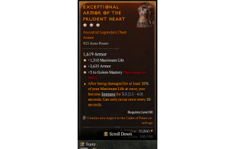 Legendary Chest Armor[Necromancer | *3 Golem | *2625 Armor | *1310 Life]